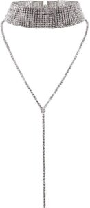 kercisbeauty dainty rhinestones choker y necklace for women party diamond choker long chain necklace bar