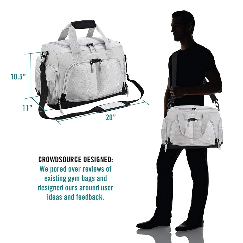 Ultimate Gym Bag 2.0: The Durable Crowdsource Designed Duffel Bag with 10 Optimal Compartments Including Water Resistant Pouch, Silver, Medium (20")