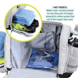 Ultimate Gym Bag 2.0: The Durable Crowdsource Designed Duffel Bag with 10 Optimal Compartments Including Water Resistant Pouch, Silver, Medium (20")