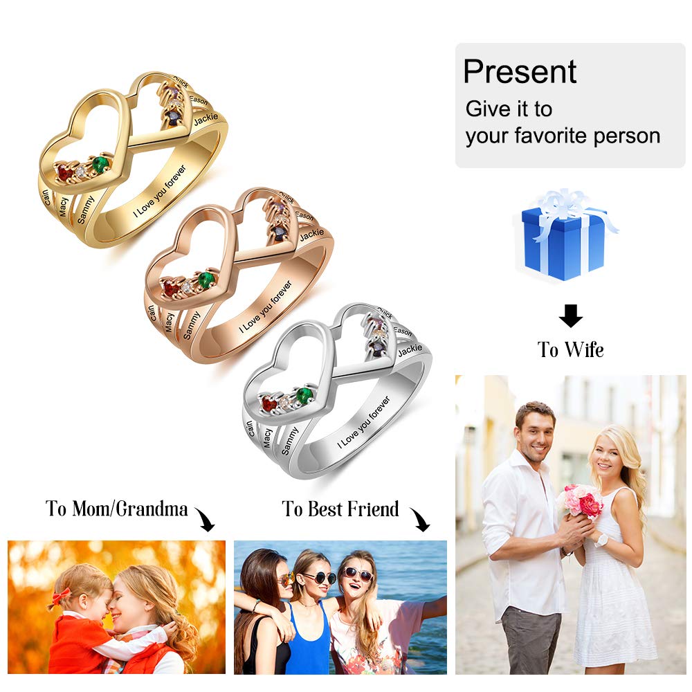 Personalized 6 Simulated Birthstones Rings for Grandmother Mothers Rings Anniversary Rings for Women (gold, 9)