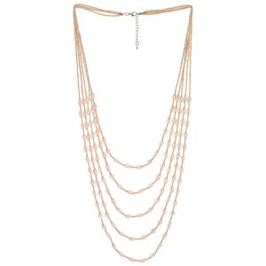 coolsteelandbeyond champagne gold oval beads statement necklace multi-strand long chains with crystal charm pendant