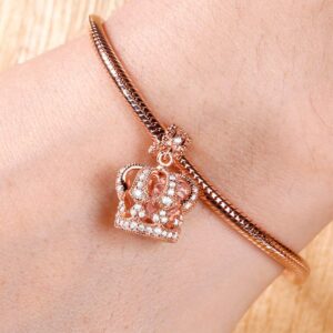 GNOCE 18K Rose Gold Charm Pendant 925 Sterling Silver You Are The Queen Crown Dangle Charm With Cz Fairytale Princess Prince Noble Splendor Shine Crown Bead Fit All Bracelet Necklace