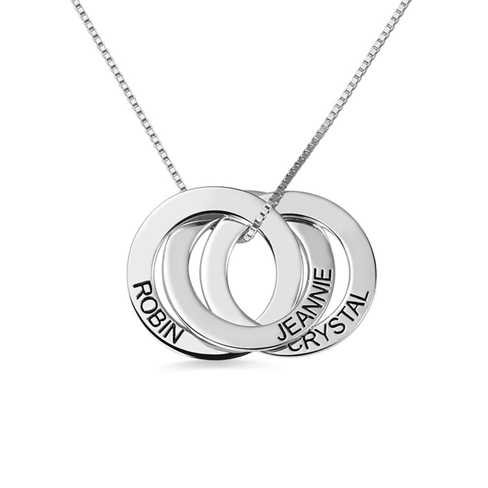 Getname Necklace Personalized Custom Engraved Russian Ring Necklace Family Name Necklace Sterling Silver 925 Mother' s Day jewelry 2 Name & 3 Name & 4 Name & 5 Name