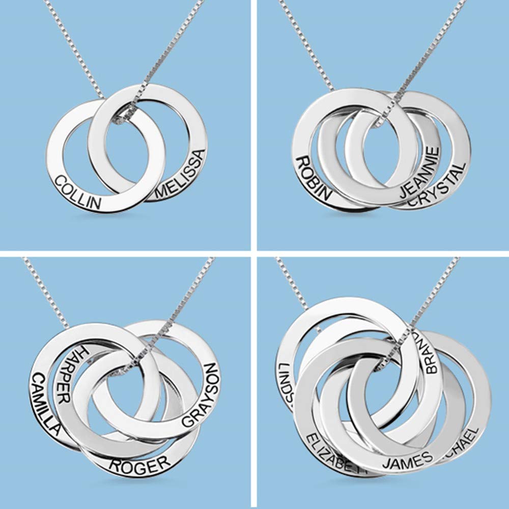 Getname Necklace Personalized Custom Engraved Russian Ring Necklace Family Name Necklace Sterling Silver 925 Mother' s Day jewelry 2 Name & 3 Name & 4 Name & 5 Name