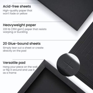 ARTEZA Black Sketch Paper Foldable Canvas Pad, 5x6.6 Inches, 20 Sheets, DIY Frame