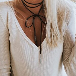 Doubnine Boho Feather Choker Wrap Necklace 2pcs Versatility Vegan Suede Y Lariat Gothic Black Brown Bronze Accessories for Women