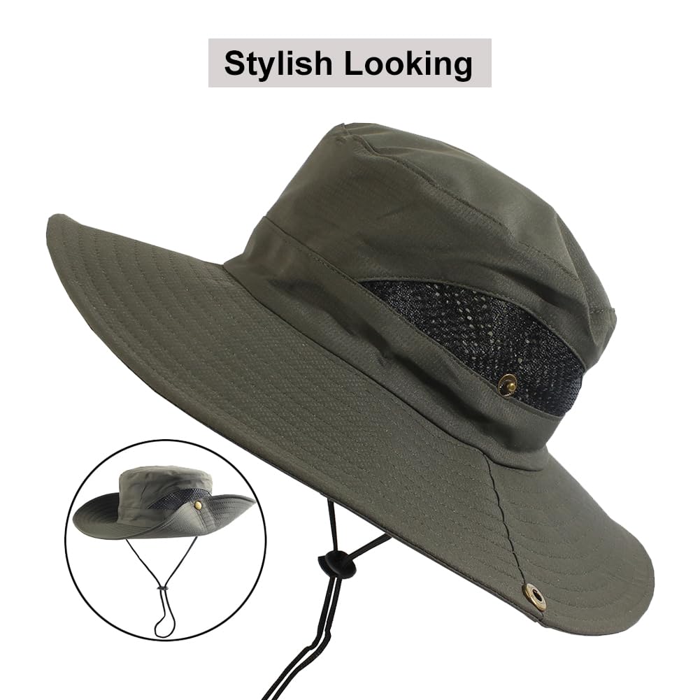 CAMOLAND Sun Hat with Removable Mesh Head Net Safari Hat Outdoor UV Protection Army Green