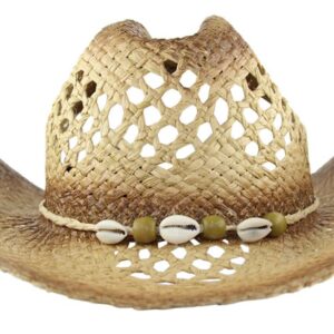 MINAKOLIFE Men's & Women's Western Style Cowboy/Cowgirl Straw Hat (Shell Beads)