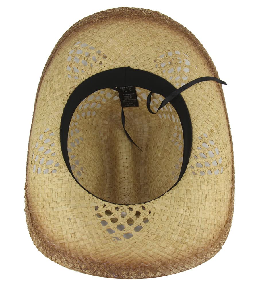 MINAKOLIFE Men's & Women's Western Style Cowboy/Cowgirl Straw Hat (Shell Beads)