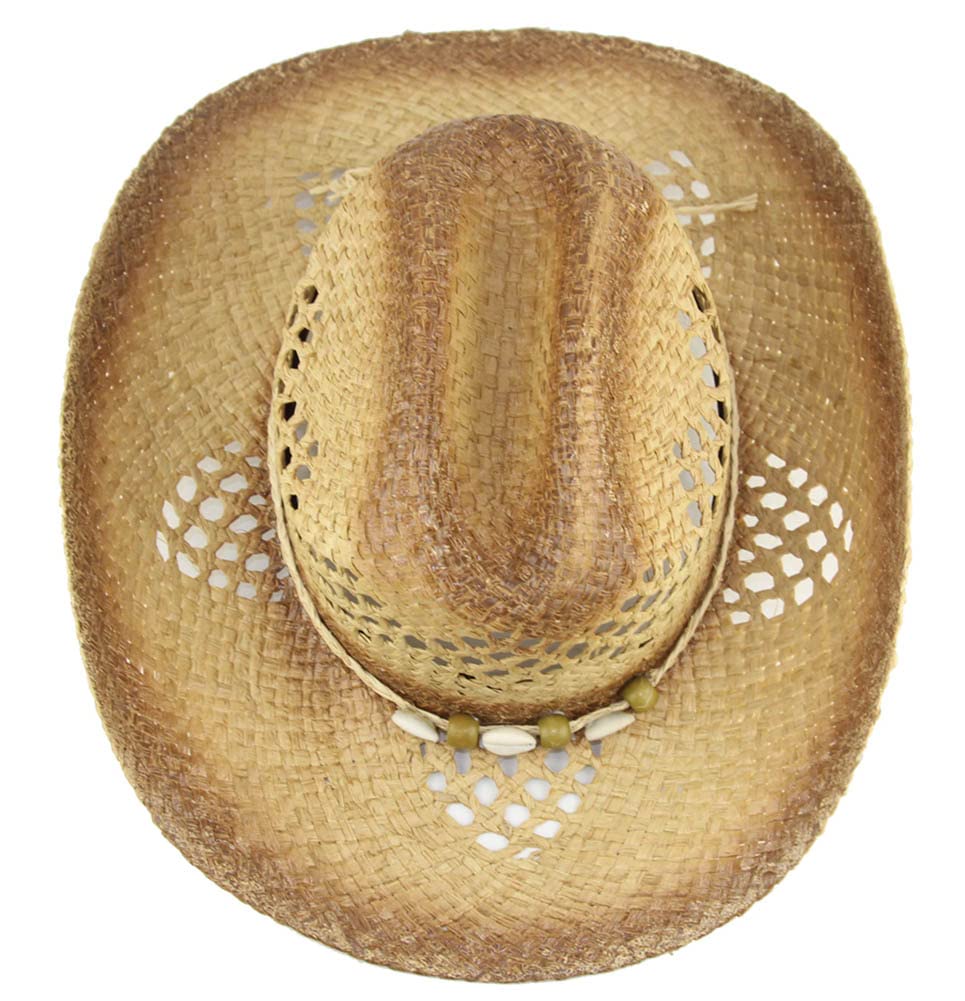 MINAKOLIFE Men's & Women's Western Style Cowboy/Cowgirl Straw Hat (Shell Beads)