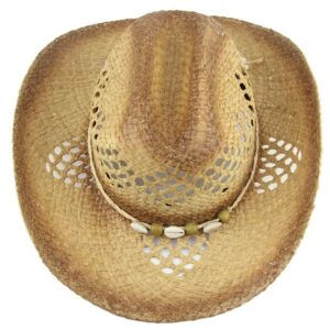 MINAKOLIFE Men's & Women's Western Style Cowboy/Cowgirl Straw Hat (Shell Beads)