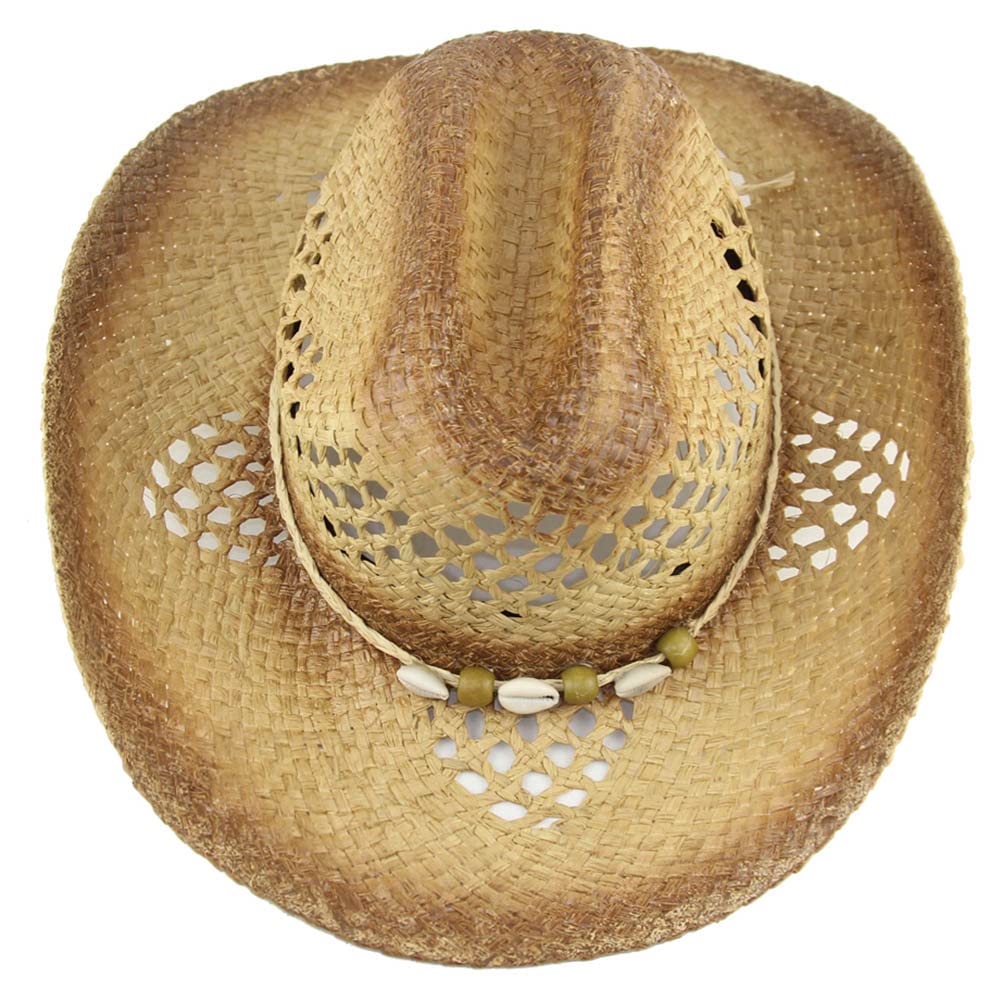 MINAKOLIFE Men's & Women's Western Style Cowboy/Cowgirl Straw Hat (Shell Beads)