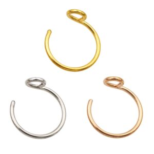 FANSING Faux Nose Ring 8mm Septum Ring 20g Fake Nose Rings Hoop 20 Gauge Rose Gold Nose Ring Faux Lip Ring 3PCS Mixed Colors