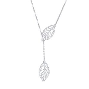 daochong long necklace sterling silver leaf larait bar y lariat long chain drop adjustable necklace for her, 30"