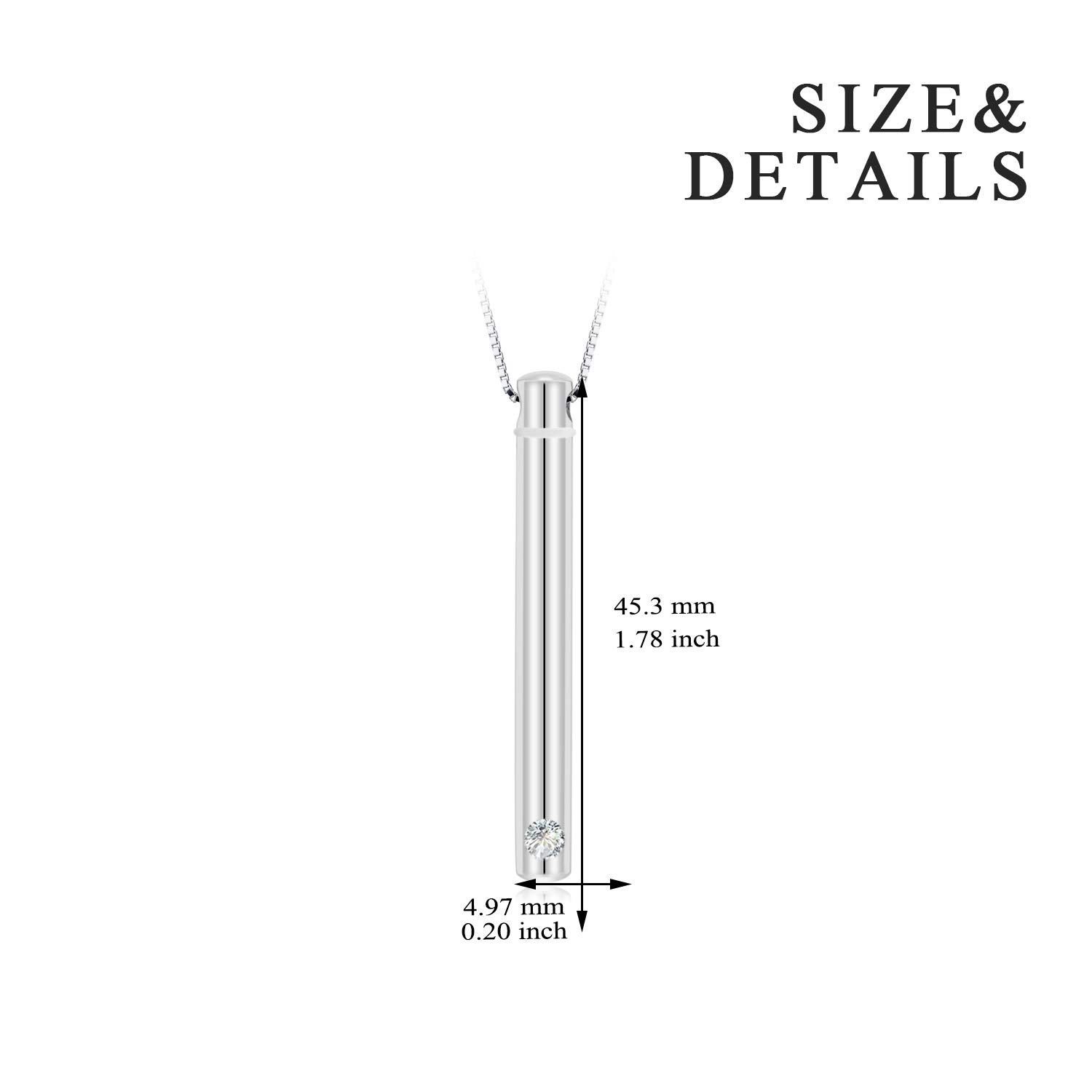 925 Sterling Silver Cubic Zircon Cylinder Vertical Bar Urn Necklace For Ashes, Memorial Ashes Vial Pendant Necklace, Cremation Ashes Keepsake Necklace