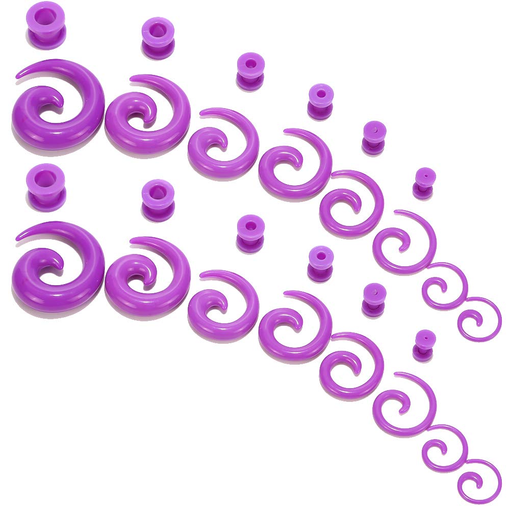 NASAMA 64Pcs Acrylic Gauge Kit Spiral Tapers Tunnels Plugs 14G-00G Ear Gauge Stretching Kit (Purple)