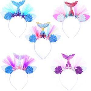 KIPETTO 5Pcs Mermaid Tail Headband Starfish Tulle Hairbands Mermaid Hair Accessories for Women Girls