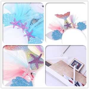 KIPETTO 5Pcs Mermaid Tail Headband Starfish Tulle Hairbands Mermaid Hair Accessories for Women Girls