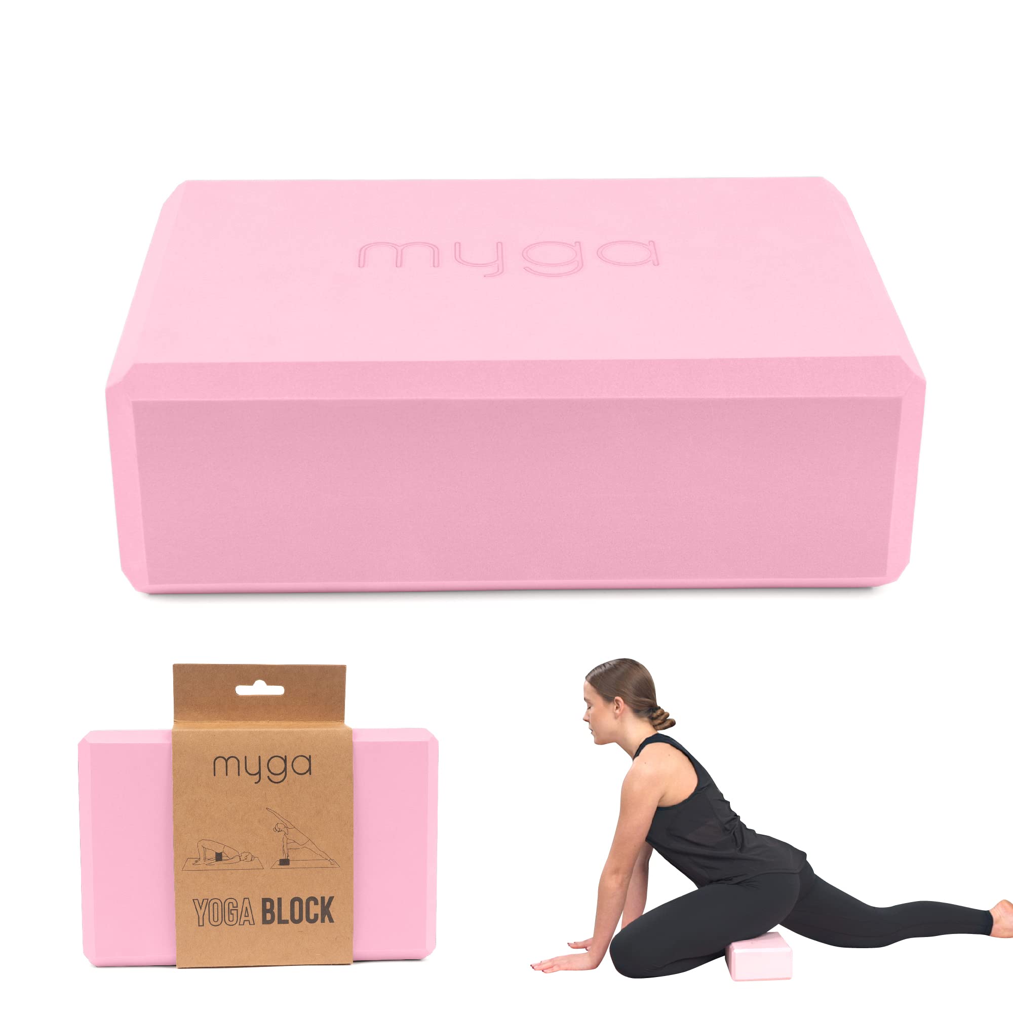 Myga High Density, Soft Cork Yoga Block (Dusty Pink) - Lightweight, Non-Slip, Portable and Odor Resistant Stretching Blocks for Splits