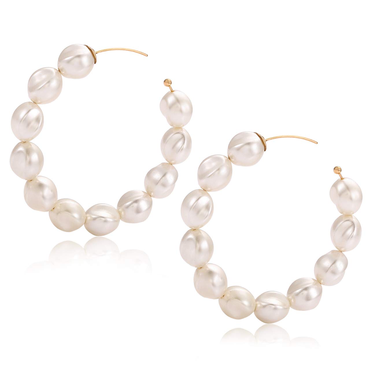 Pearl Hoop Earrings for Women Lightweight Faux Pearl Beaded Earrings Open Hoop Dangle Earrings Bridal Gifts (pure pearls hoop style)