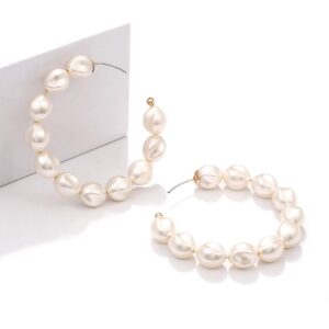 Pearl Hoop Earrings for Women Lightweight Faux Pearl Beaded Earrings Open Hoop Dangle Earrings Bridal Gifts (pure pearls hoop style)