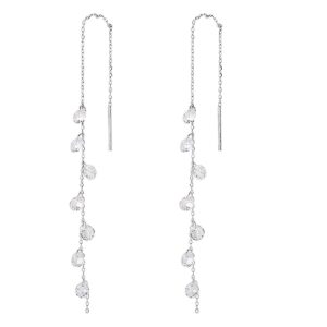 925 Sterling Silver Tassel Drop Earrings Long CZ Droplet Dangle Threader Earrings for Women