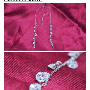 925 Sterling Silver Tassel Drop Earrings Long CZ Droplet Dangle Threader Earrings for Women