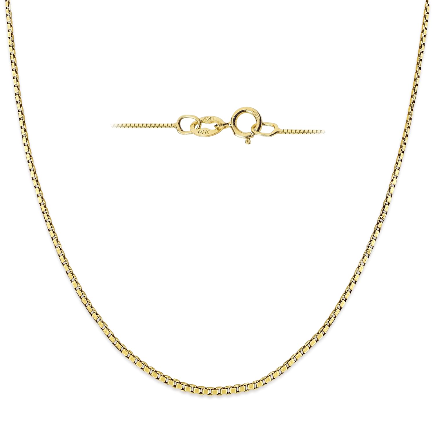 Everyday Elegance Solid 14K Yellow Gold Box Link Chain Necklace for Women | Square Box Chain Design | Spring Ring Clasp | 0.60mm Thickness | 14 Inch Length | With Gift Box