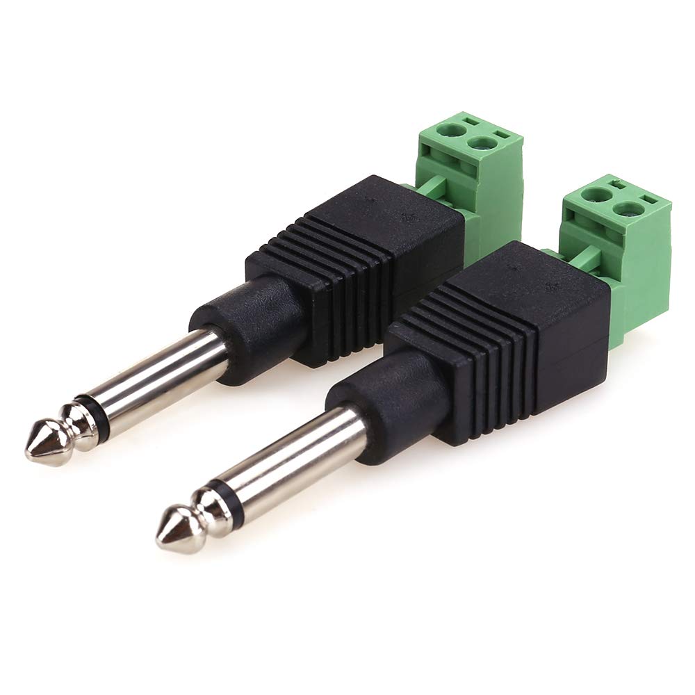 NANYI TS 1/4 Inch Jack, 6.35mm Mono Male Plug for Guitar/Speaker/Microphone Cable That can be Solderless Screw - 2 Pack