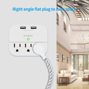 2 Pack Power Strip, Cruise Essentials Desktop Charging Station with 3 Outlet 4 USB Ports 4.5A, Flat Plug, 5 ft Long Braided Extension Cord for Cruise Ship Travel Home Office, ETL Listed, White