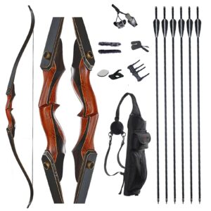 toparchery archery 60" takedown hunting recurve bow and arrow set for adults practice competition longbow kit 30-50lbs with 6pcs arrows right hand black