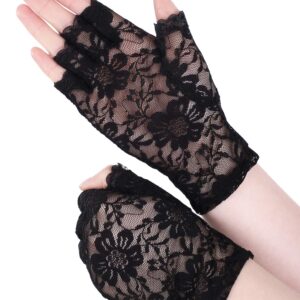 3 Pairs Women Lace Gloves Floral Lace Gloves Sun Protection Lace Gloves Dressy Gloves for Wedding Dinner Parties (Classic Style)