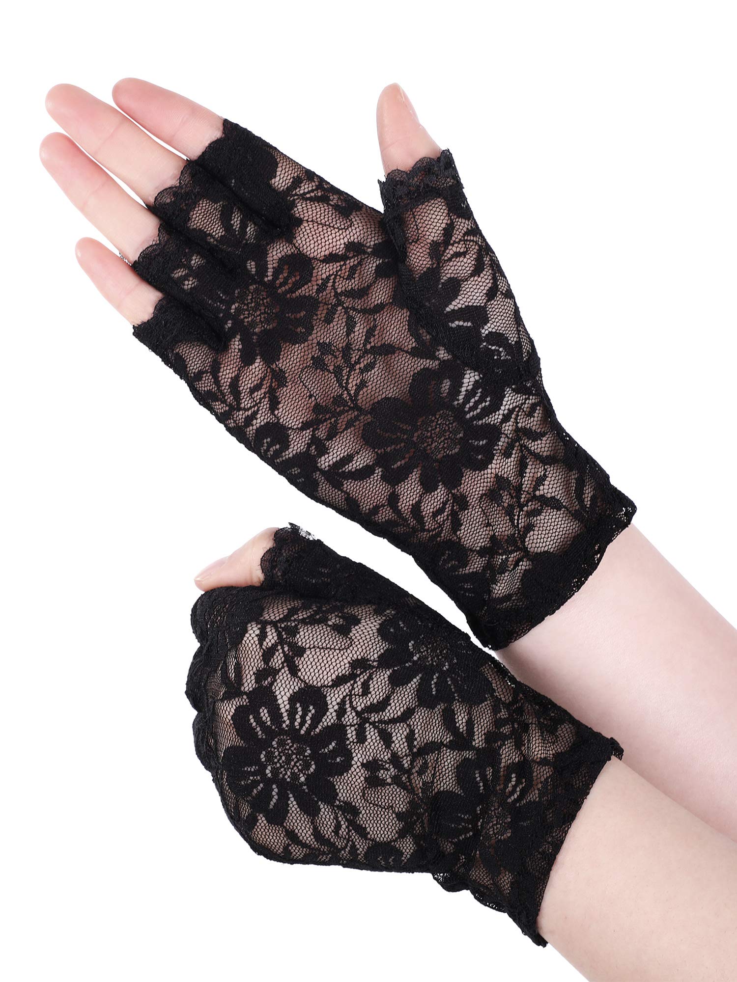 3 Pairs Women Lace Gloves Floral Lace Gloves Sun Protection Lace Gloves Dressy Gloves for Wedding Dinner Parties (Classic Style)