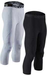 devops 2 pack men's 3/4 compression pants athletic leggings (large, black/white)