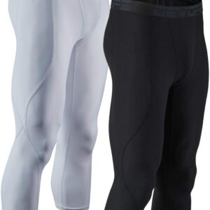 DEVOPS 2 Pack Men's 3/4 Compression Pants Athletic Leggings (Large, Black/White)