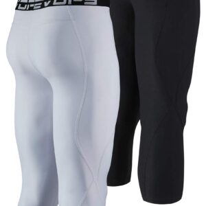 DEVOPS 2 Pack Men's 3/4 Compression Pants Athletic Leggings (Large, Black/White)