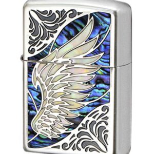 Zippo Armor Case Wing Arabesque Shell Inlay Both Sides Etching Japan Limited Oxidized Silver