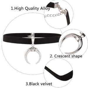 Kercisbeauty Black Wrap Velvet Choker Women Necklace with Silver Crescent Moon Girls Everyday Jewelry Party Festival Choker