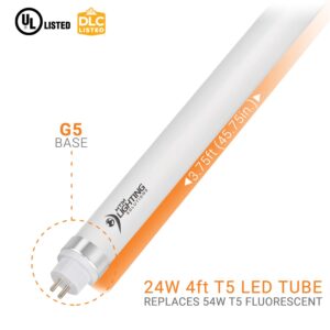 4ft 24W T5 High Output LED Tube Light, 45.75", F54T5 Equal, 5000K (Cool White), Frosted Lens, 3500 lm, G5 Mini Base, 100-277V, Ballast Bypass, Dual-End Powered, LED Shop Light, UL-Listed (24-Pack)