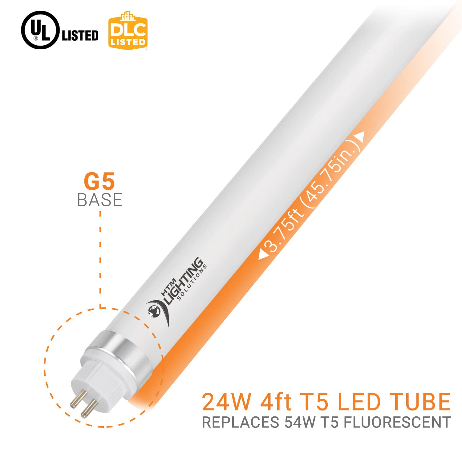 4ft 24W T5 High Output LED Tube Light, 45.75", F54T5 Equal, 5000K (Cool White), Frosted Lens, 3500 lm, G5 Mini Base, 100-277V, Ballast Bypass, Dual-End Powered, LED Shop Light, UL-Listed (24-Pack)