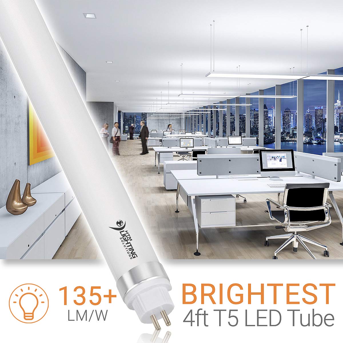 4ft 24W T5 High Output LED Tube Light, 45.75", F54T5 Equal, 5000K (Cool White), Frosted Lens, 3500 lm, G5 Mini Base, 100-277V, Ballast Bypass, Dual-End Powered, LED Shop Light, UL-Listed (24-Pack)