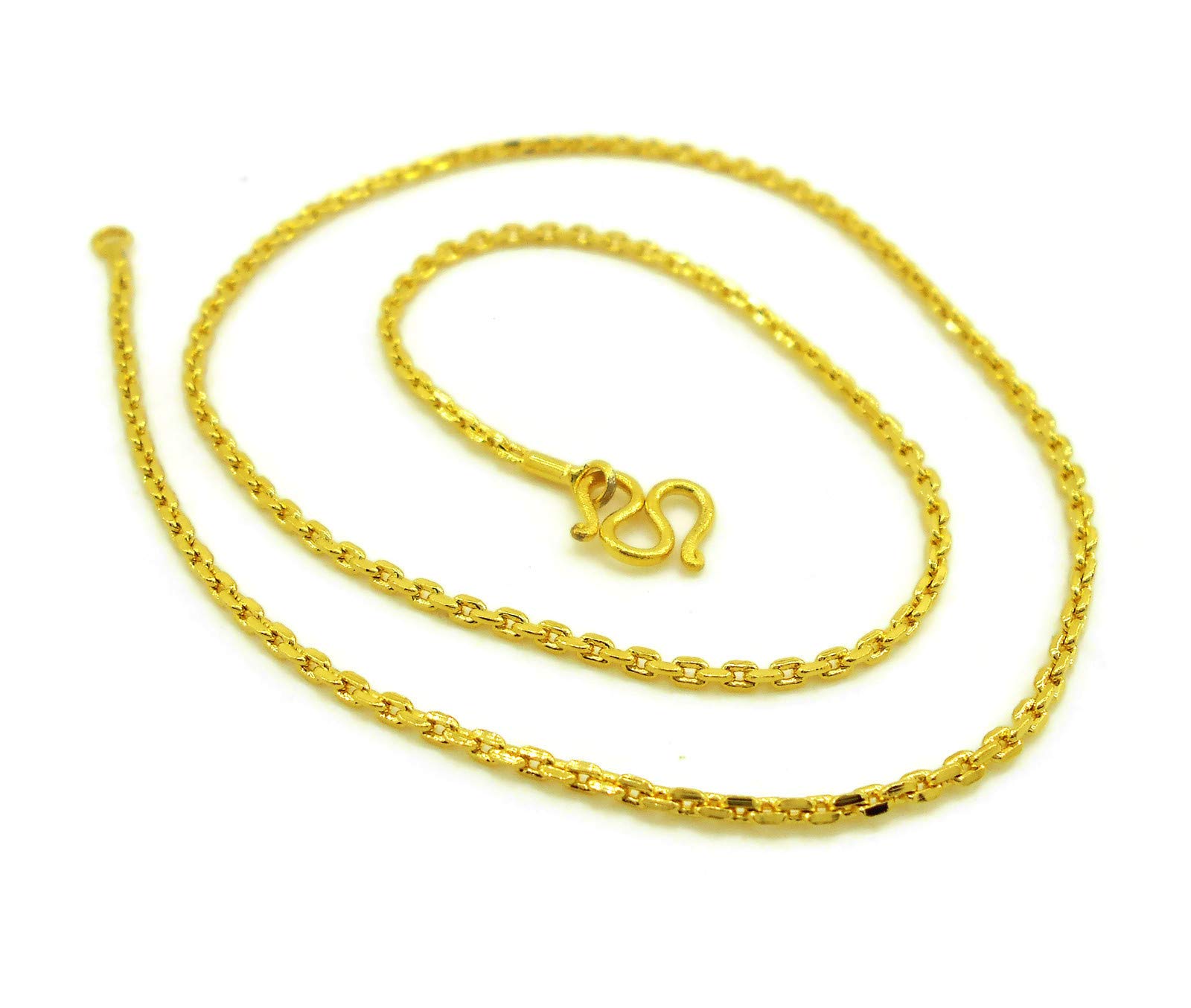 arrawana77 24k Thai Yellow Gold Plated Thin Chain Necklaces 18 inch Long Mini Cross Chain 2 mm Fashion Jewelry