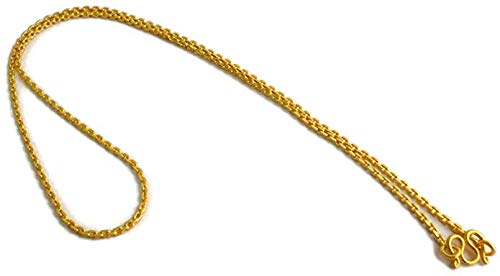 arrawana77 24k Thai Yellow Gold Plated Thin Chain Necklaces 18 inch Long Mini Cross Chain 2 mm Fashion Jewelry