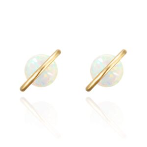 planet 18k rose/white/yellow gold plated 925 sterling silver post dainty opal stud earrings, white/green/pink opal earrings (yellow gold)