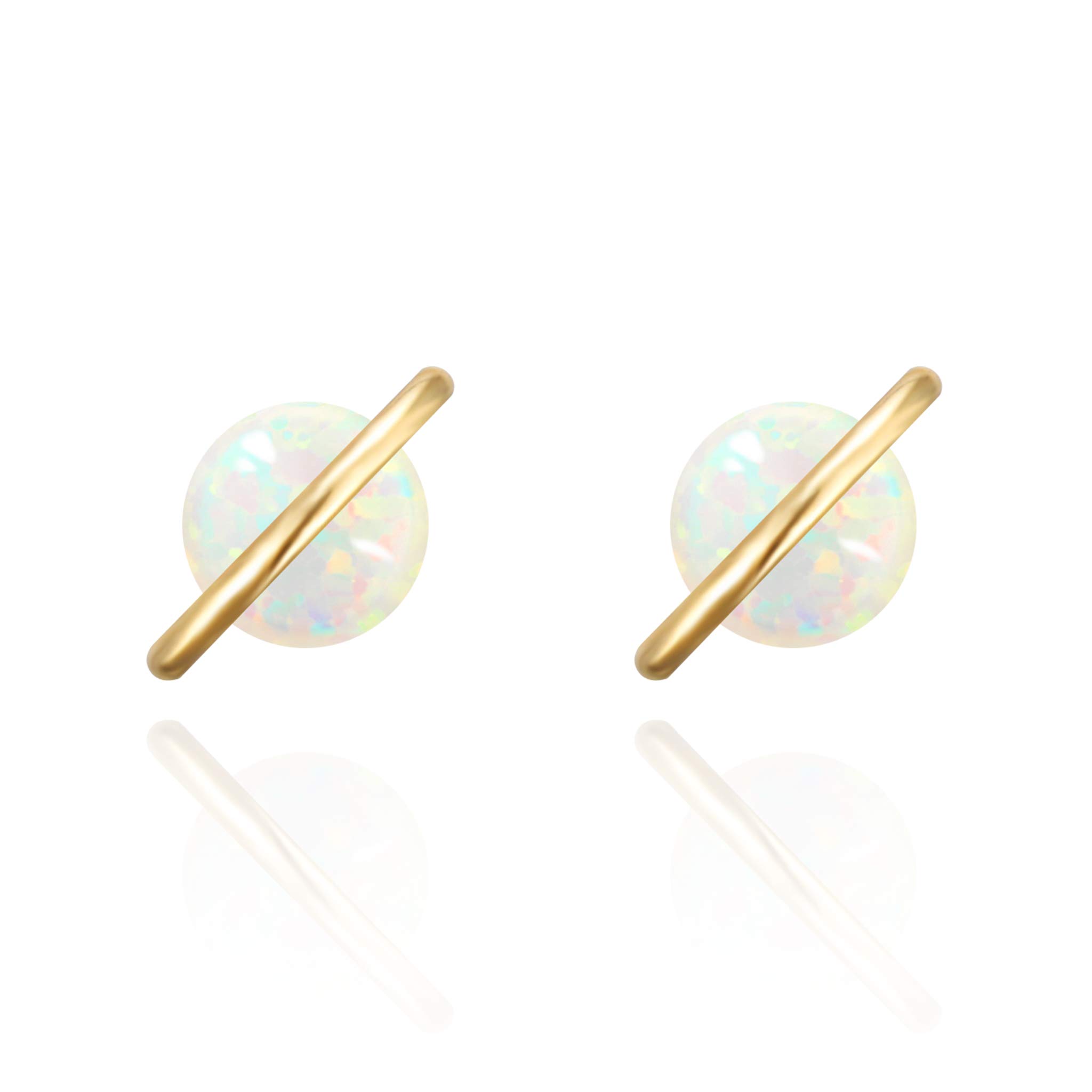 Planet 18K Rose/White/Yellow Gold Plated 925 Sterling Silver Post Dainty Opal Stud Earrings, White/Green/Pink Opal Earrings (Yellow Gold)