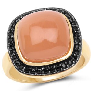 Bonyak Jewelry Genuine Round Black Spinel and Moonstone Ring in Sterling Silver - Size 6.00