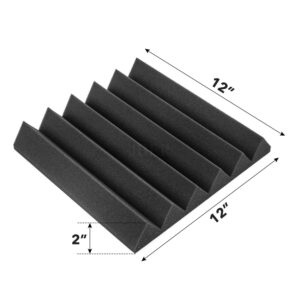 JBER 6 Pack Acoustic Foam Wedge, 2" X 12" X 12" Studio Soundproofing Panels Fire Resistant Sound Proof Padding Acoustic Treatment Foam (6 Square Feet, Charcoal)