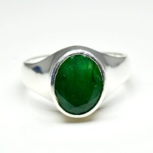 Jewelryonclick Natural 7 Carat Emerald Silver Rings for Women Bold Design with Bezel Setting in Size 4-13