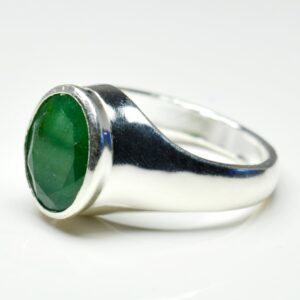 Jewelryonclick Natural 7 Carat Emerald Silver Rings for Women Bold Design with Bezel Setting in Size 4-13