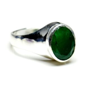 Jewelryonclick Natural 7 Carat Emerald Silver Rings for Women Bold Design with Bezel Setting in Size 4-13